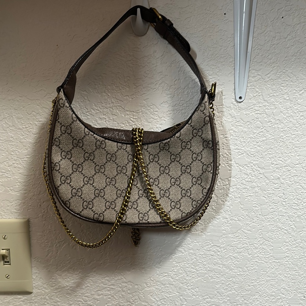 Gucci Beige and Brown Shoulder Bag with Gold Chain - Picture 10 of 11